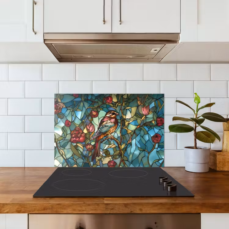 Spatscherm keuken - Vogel - Tak - Rozen - Mozaïek — 3