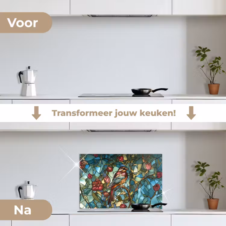 Spatscherm keuken - Vogel - Tak - Rozen - Mozaïek — 7