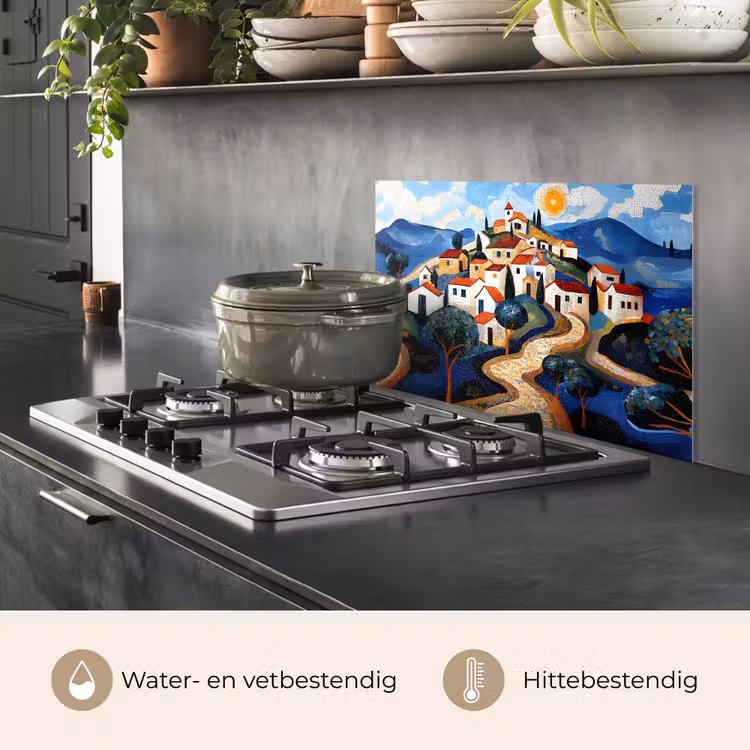 Spatscherm keuken - Dorp - Heuvelachtig - Zon - Mozaïek — 2