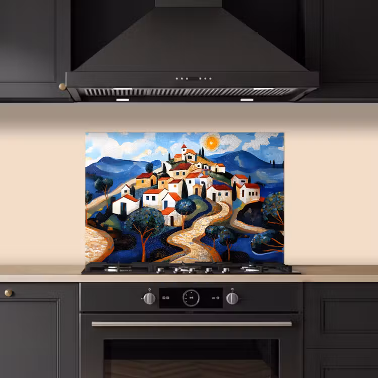 Spatscherm keuken - Dorp - Heuvelachtig - Zon - Mozaïek — 5
