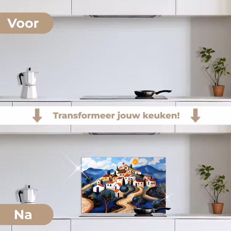 Spatscherm keuken - Dorp - Heuvelachtig - Zon - Mozaïek — 7