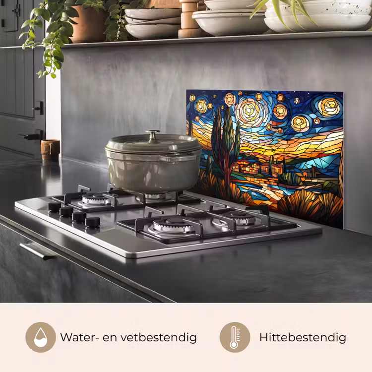 Spatscherm keuken - Hemel - Sterren - Mozaïek - Huizen — 2