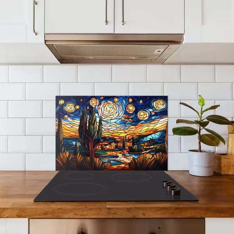 Spatscherm keuken - Hemel - Sterren - Mozaïek - Huizen — 3