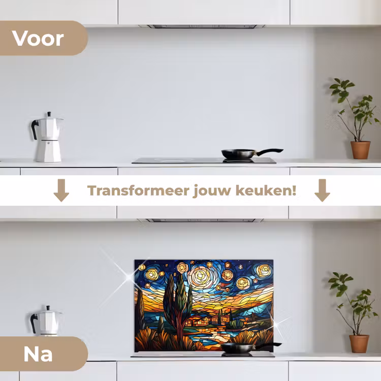 Spatscherm keuken - Hemel - Sterren - Mozaïek - Huizen — 7