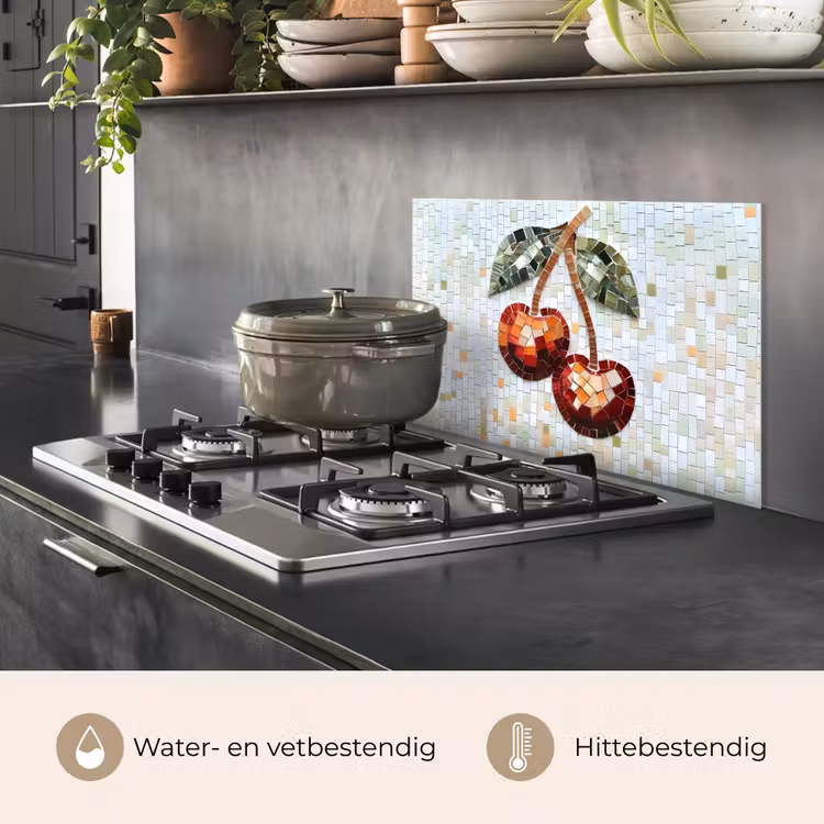 Spatscherm keuken - Kersen - Rood - Mozaïek - Blaadjes — 2