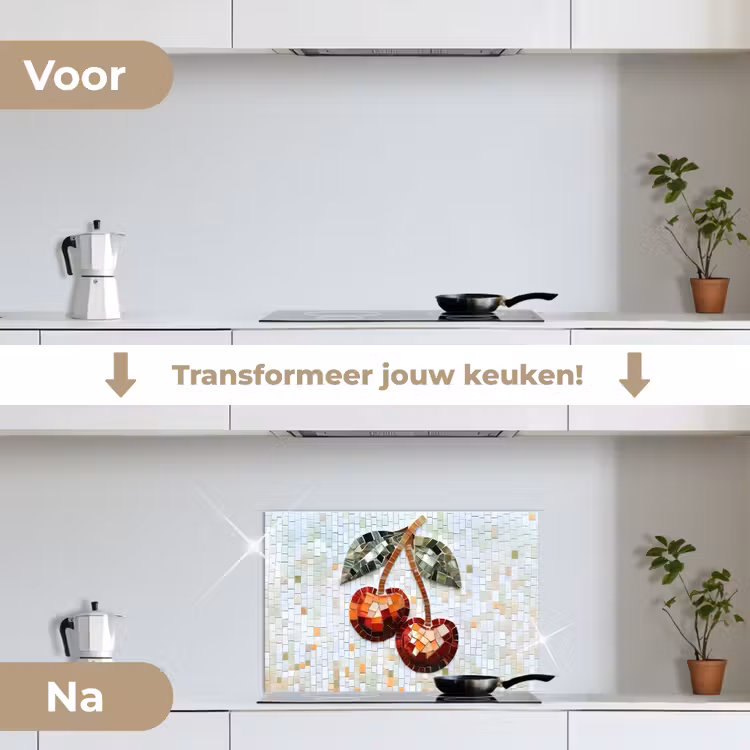 Spatscherm keuken - Kersen - Rood - Mozaïek - Blaadjes — 7