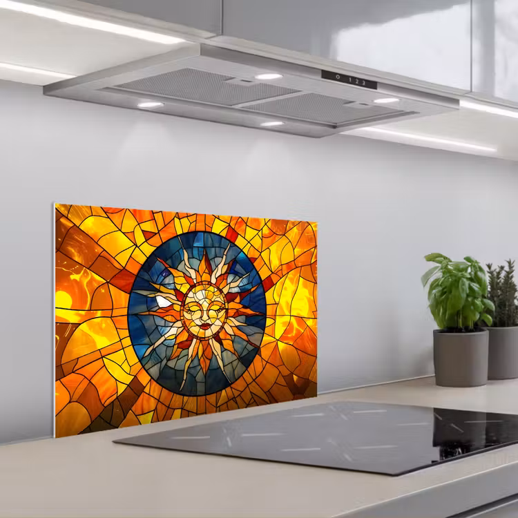Spatscherm keuken - Mozaïek - Zon - Geel - Cirkel — 1