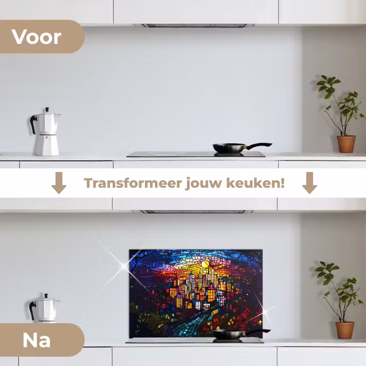 Spatscherm keuken - Stad - Maan - Mozaïek - Kleurrijk — 7