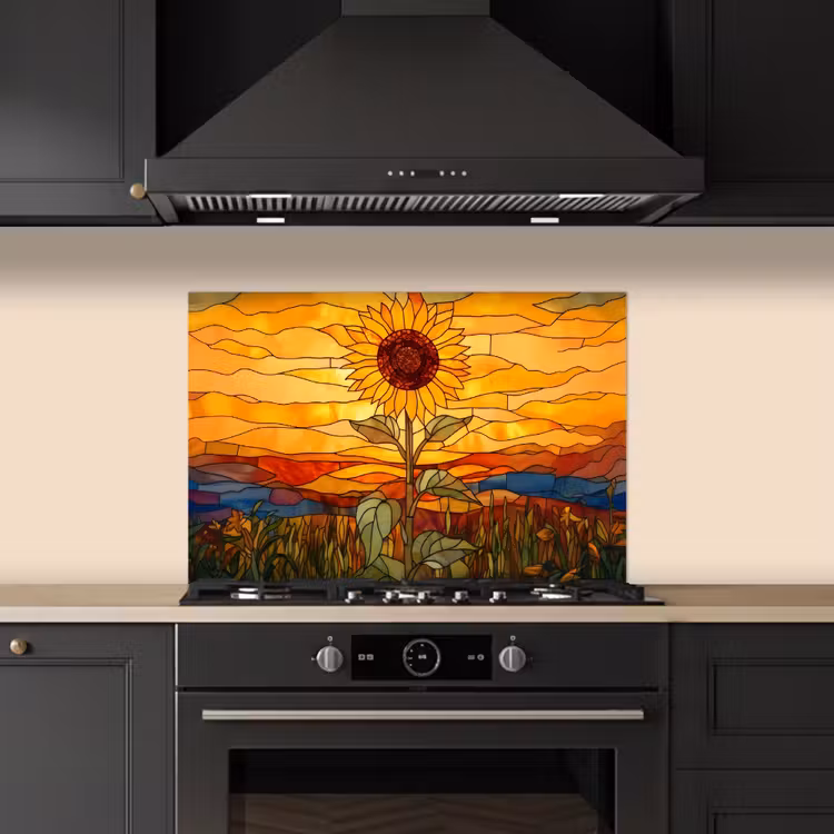 Spatscherm keuken - Zonnebloem - Mozaïek - Zonsondergang - Geel — 5