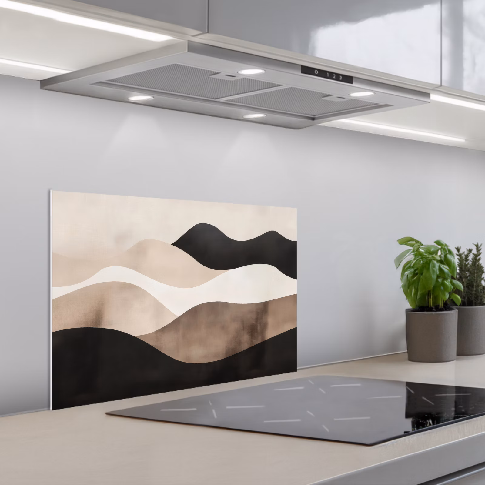 Spatscherm keuken - Abstract - Landschap - Golven - Crèmekleur — 1