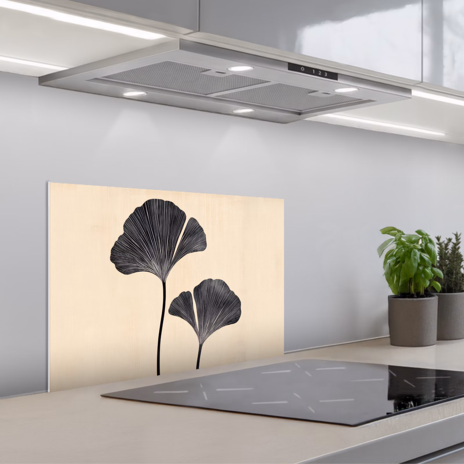 Spatscherm keuken - Bladeren - Minimalistisch - Zwart — 1