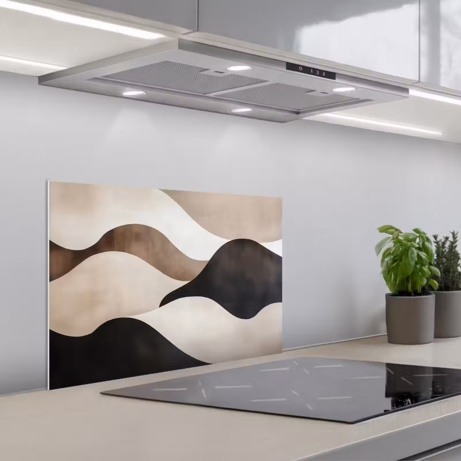 Spatscherm keuken - Golven - Abstract - Beige — 1