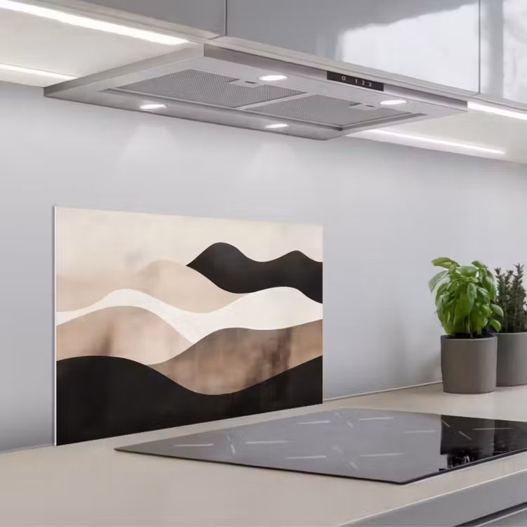 Spatscherm keuken - Abstract - Landschap - Golven - Crèmekleur — 1
