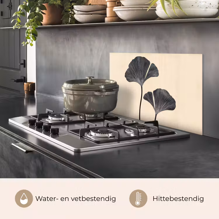 Spatscherm keuken - Bladeren - Minimalistisch - Zwart — 2