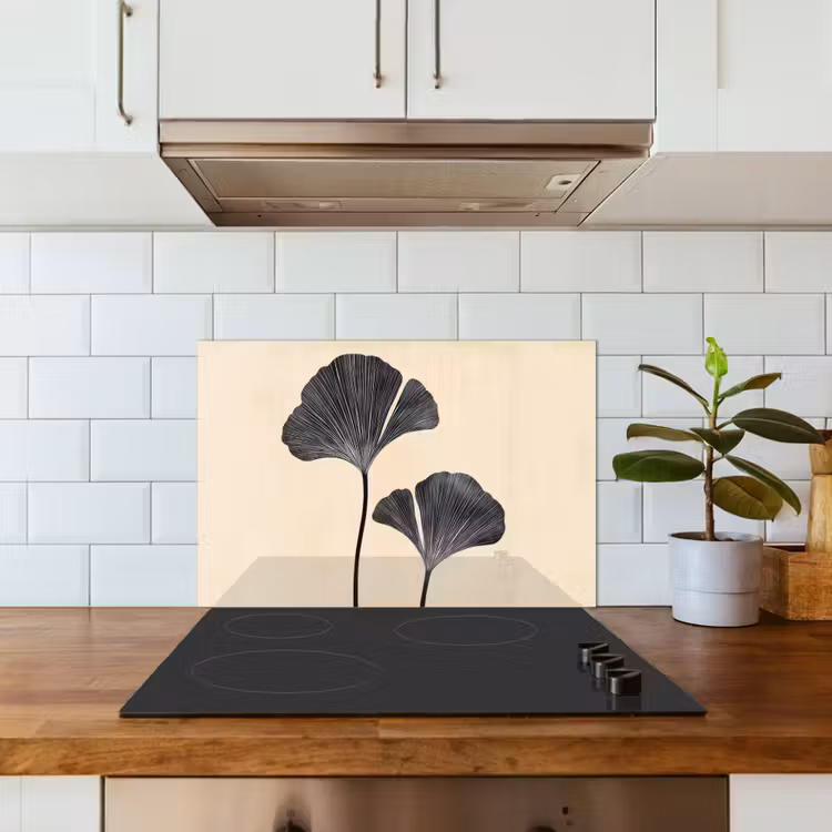 Spatscherm keuken - Bladeren - Minimalistisch - Zwart — 3