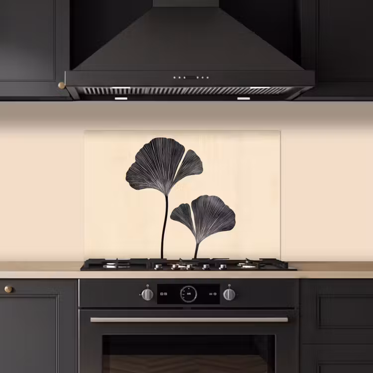 Spatscherm keuken - Bladeren - Minimalistisch - Zwart — 5