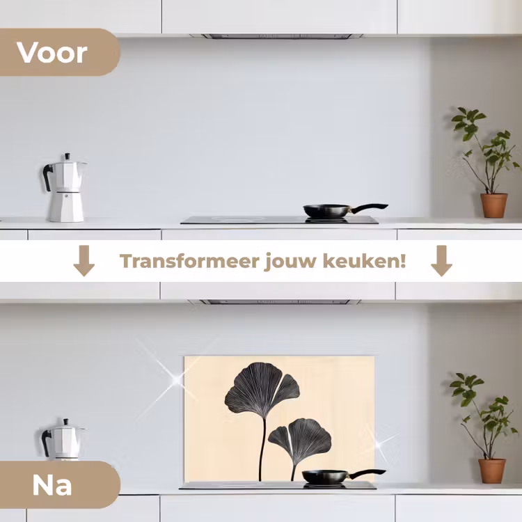 Spatscherm keuken - Bladeren - Minimalistisch - Zwart — 7