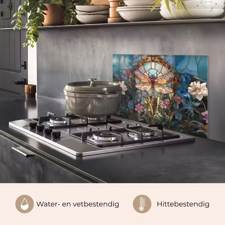 Spatscherm keuken - Libelle - Mozaïek - Bloemen - Kleurrijk — 2