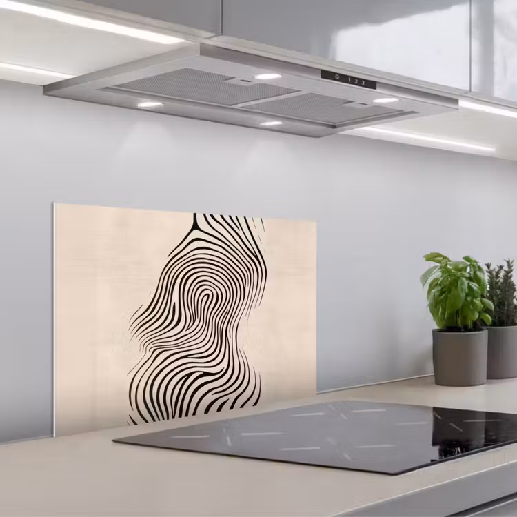 Spatscherm keuken - Lijnen - Abstract - Golvend - Zwart — 1