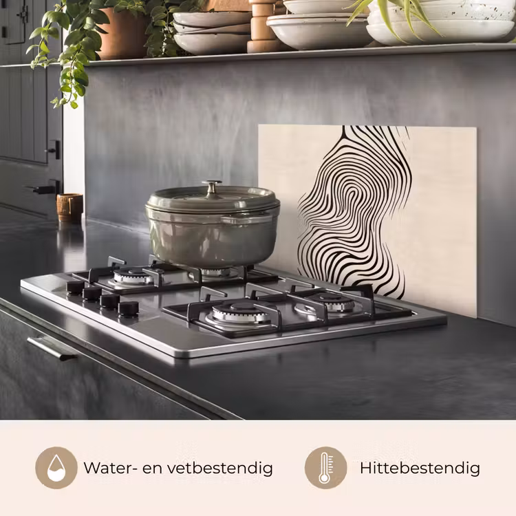 Spatscherm keuken - Lijnen - Abstract - Golvend - Zwart — 2