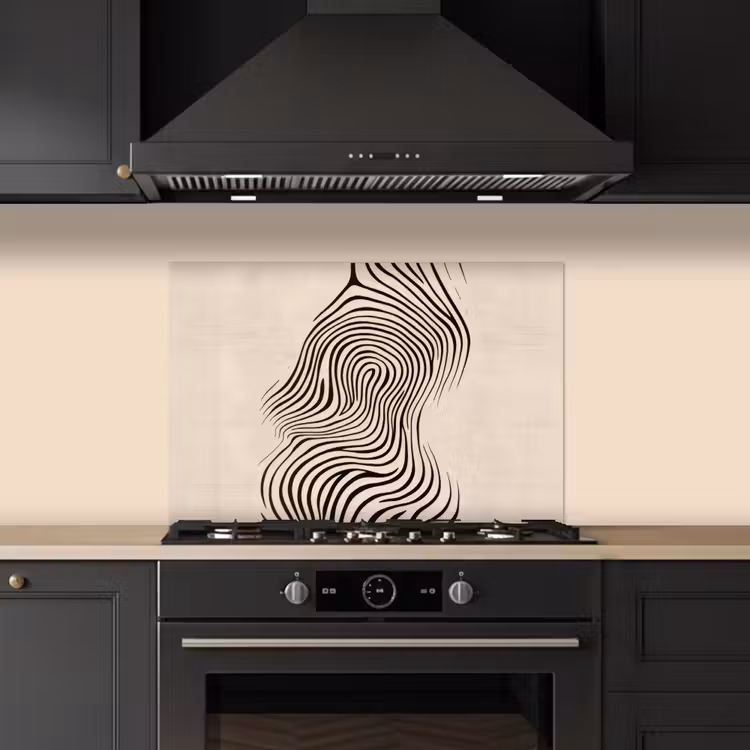 Spatscherm keuken - Lijnen - Abstract - Golvend - Zwart — 5