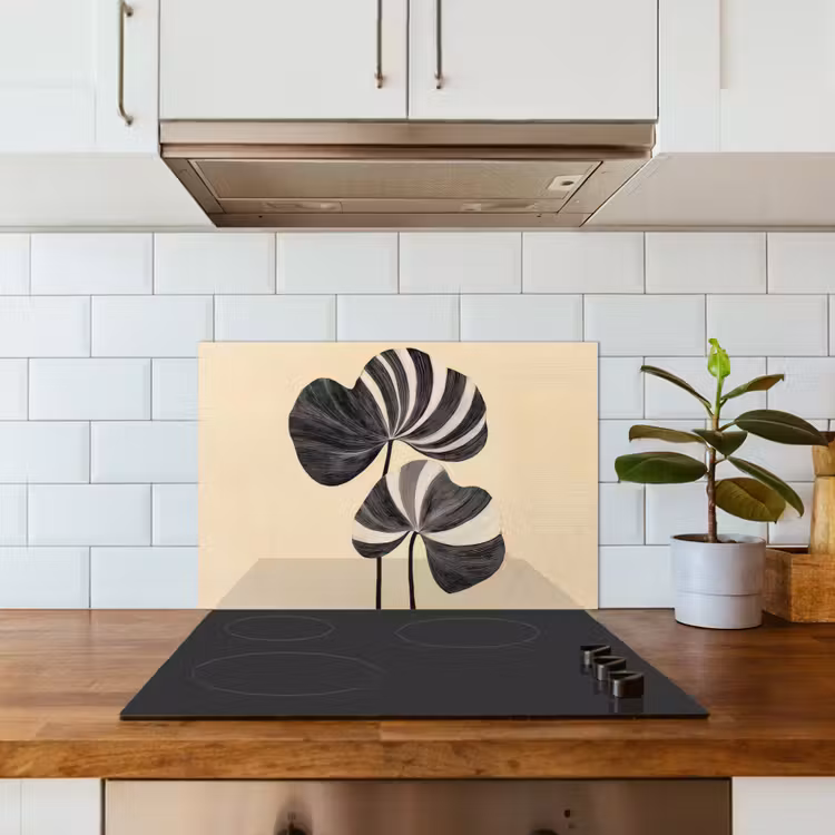 Spatscherm keuken - Zwart - Bladeren - Strepen - Minimalistisch — 3