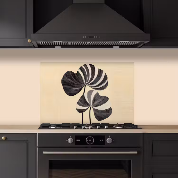 Spatscherm keuken - Zwart - Bladeren - Strepen - Minimalistisch — 5