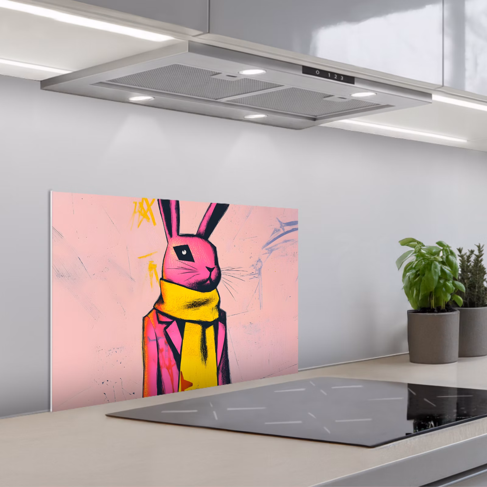 Spatscherm keuken - Abstract - Konijn - Sjaal - Geel — 1