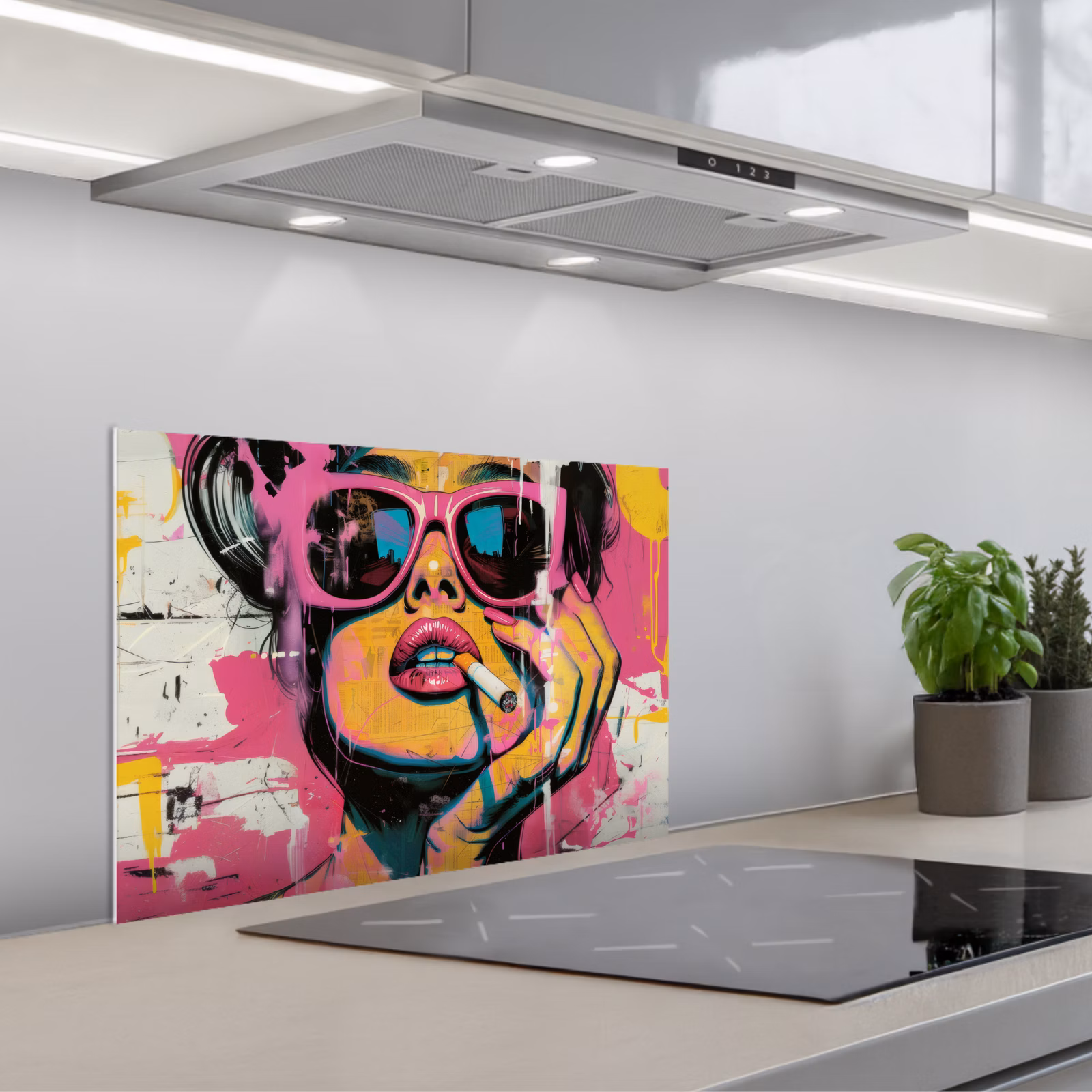 Spatscherm keuken - Portret - Vrouw - Abstract - Zonnebril — 1