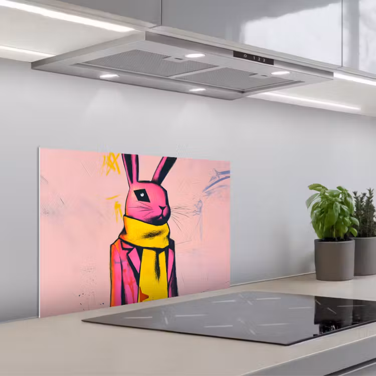 Spatscherm keuken - Abstract - Konijn - Sjaal - Geel — 1