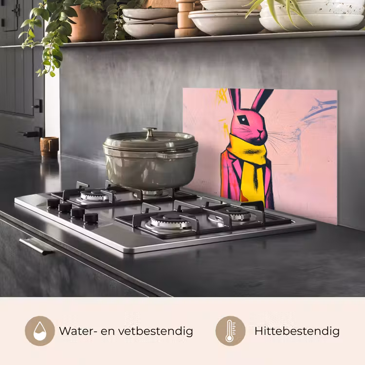 Spatscherm keuken - Abstract - Konijn - Sjaal - Geel — 2