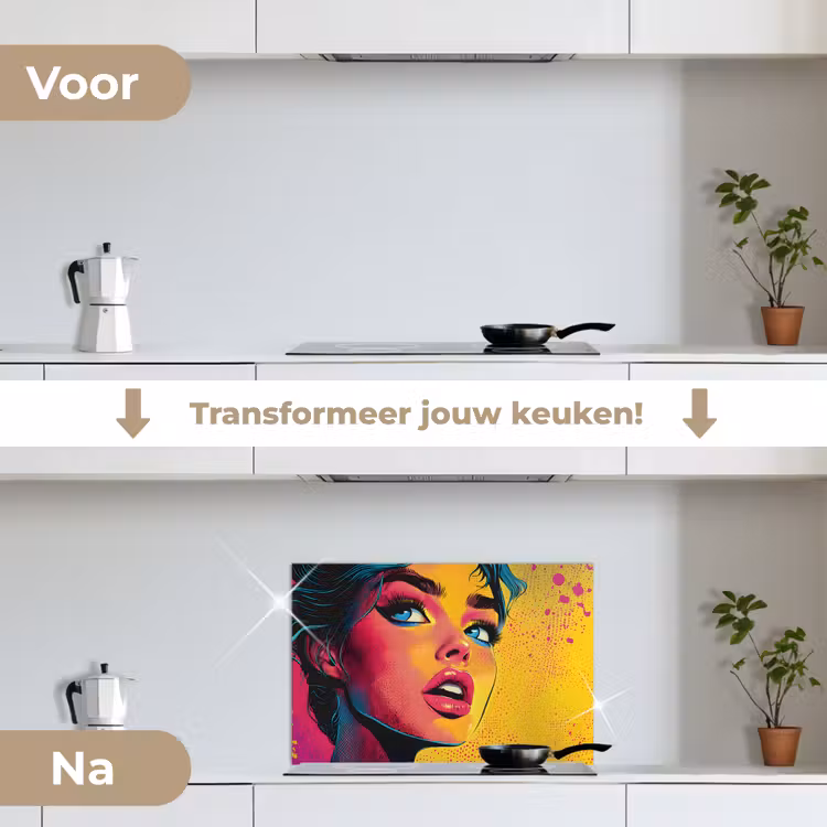 Spatscherm keuken - Close-up - Vrouwengezicht - Stippen - Geel — 7