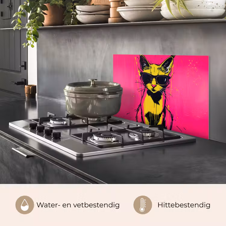 Spatscherm keuken - Kat - Art - Zonnebril - Roze — 2