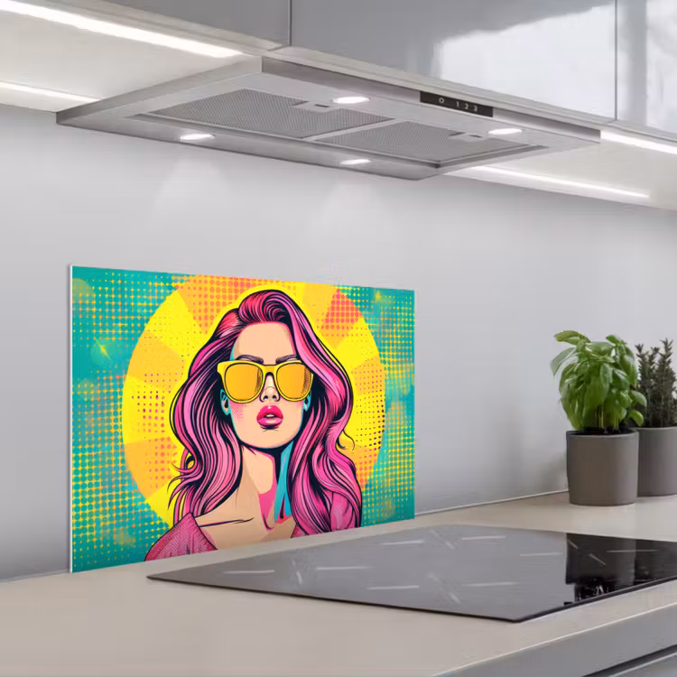 Spatscherm keuken - Zonnebril - Vrouw - Zonnig - Geel — 1
