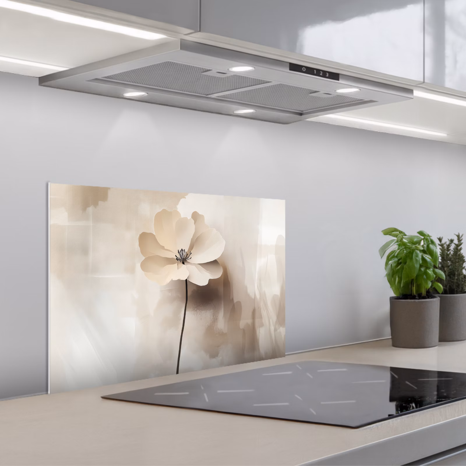 Spatscherm keuken - Bloem - Beige - Verf - Schaduw — 1