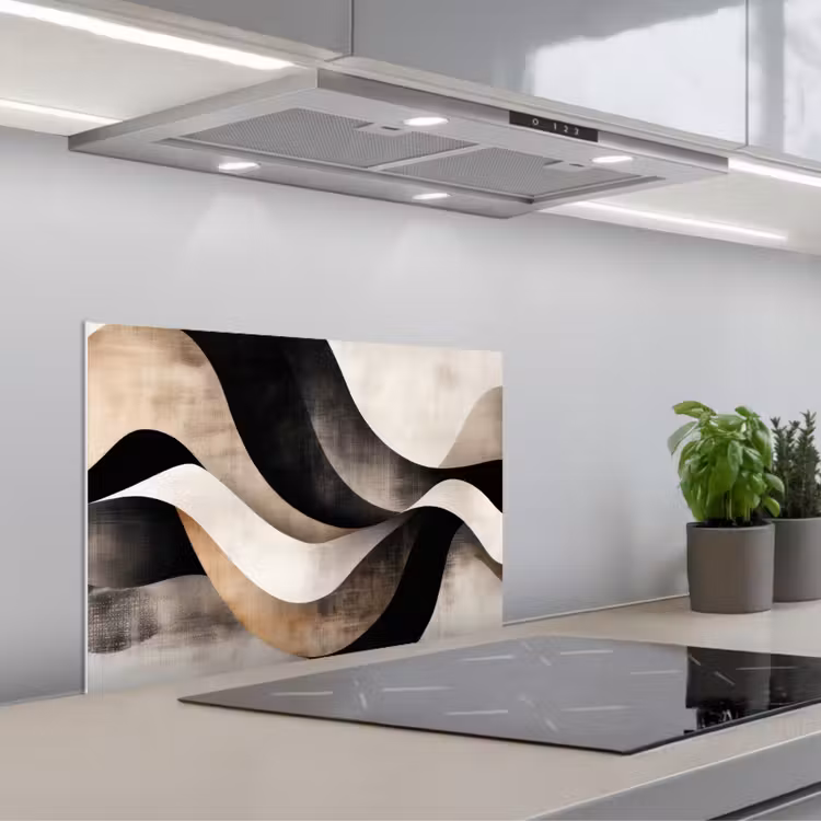 Spatscherm keuken - Abstract - Golven - Zwart - Verweerd — 1