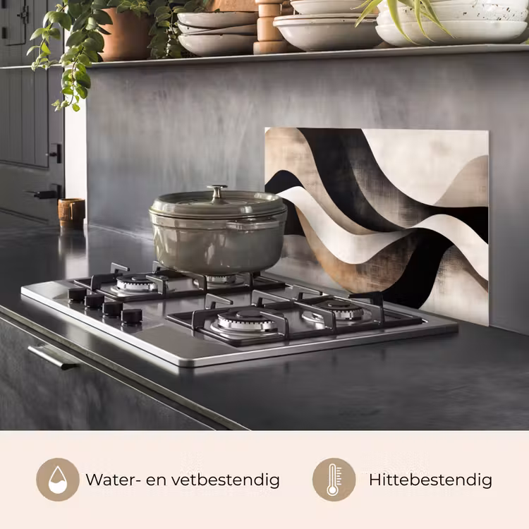 Spatscherm keuken - Abstract - Golven - Zwart - Verweerd — 2