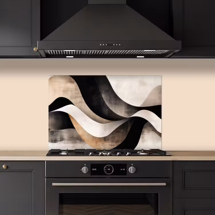 Spatscherm keuken - Abstract - Golven - Zwart - Verweerd — 5