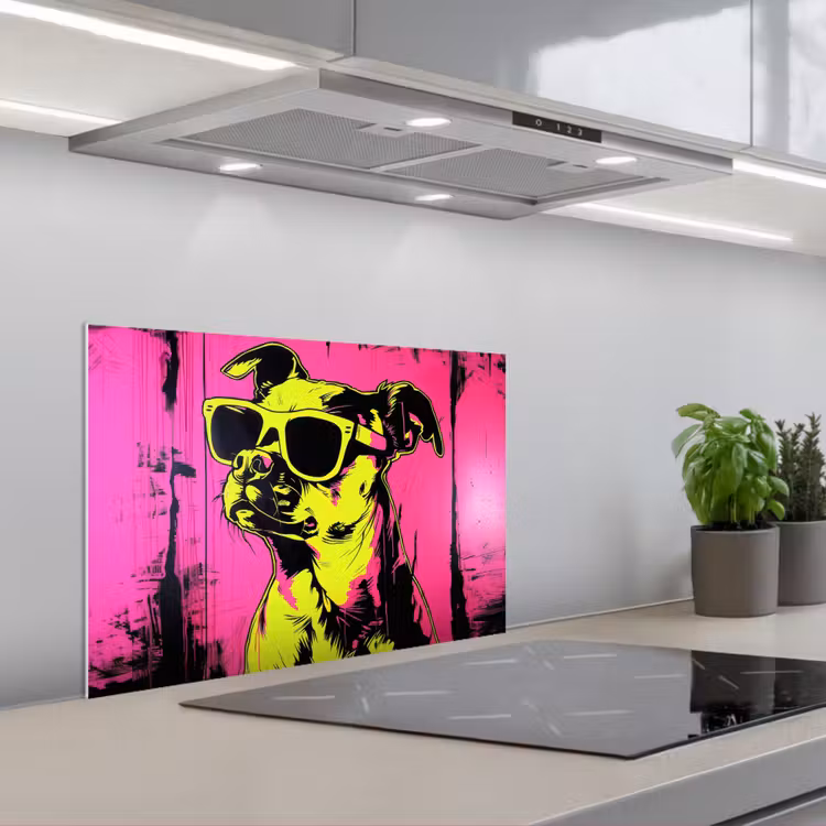 Spatscherm keuken - Hond - Zonnebril - Roze - Art — 1