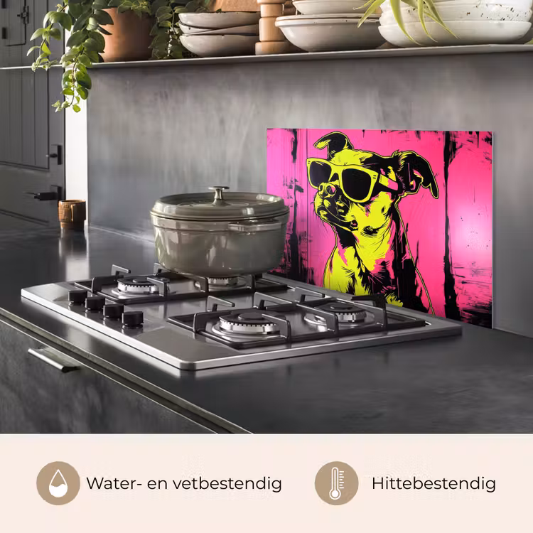 Spatscherm keuken - Hond - Zonnebril - Roze - Art — 2