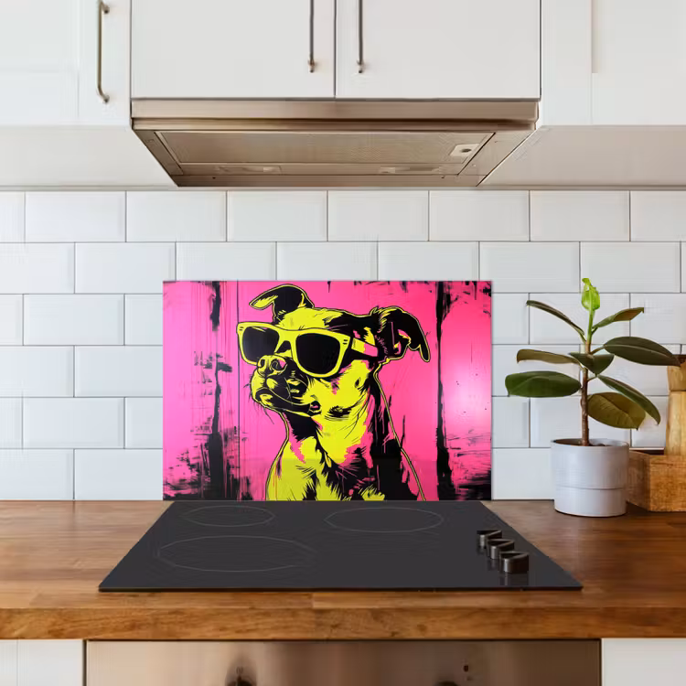 Spatscherm keuken - Hond - Zonnebril - Roze - Art — 3