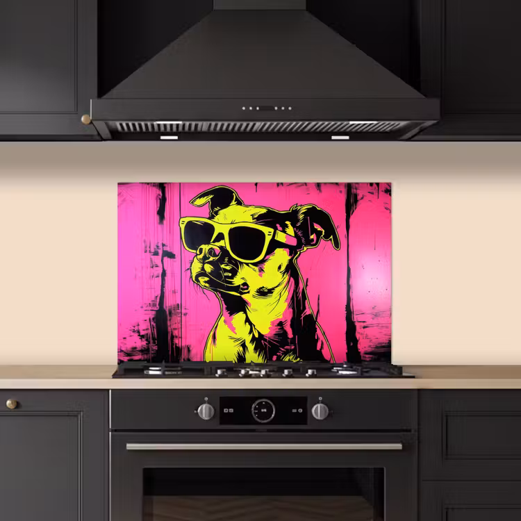 Spatscherm keuken - Hond - Zonnebril - Roze - Art — 5
