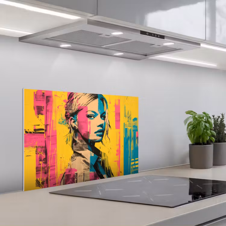 Spatscherm keuken - Vrouw - Verfstrepen - Gekleurd — 1
