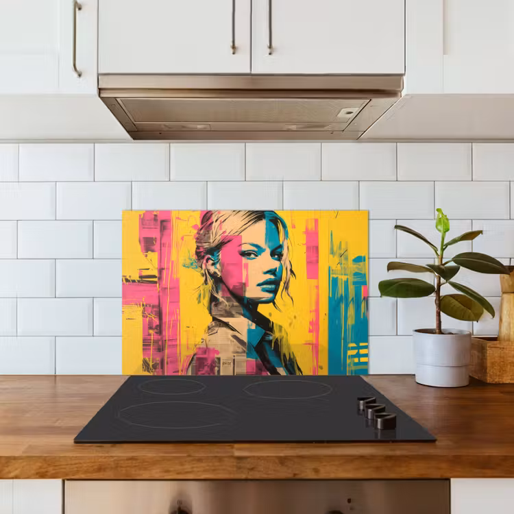 Spatscherm keuken - Vrouw - Verfstrepen - Gekleurd — 3