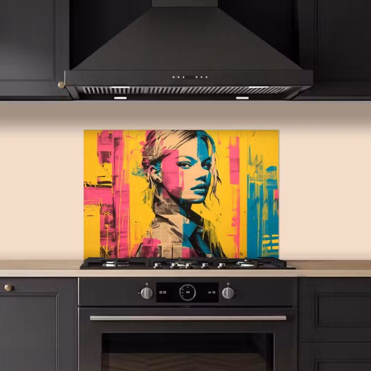 Spatscherm keuken - Vrouw - Verfstrepen - Gekleurd — 5