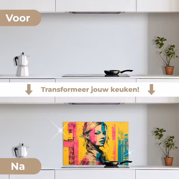Spatscherm keuken - Vrouw - Verfstrepen - Gekleurd — 7