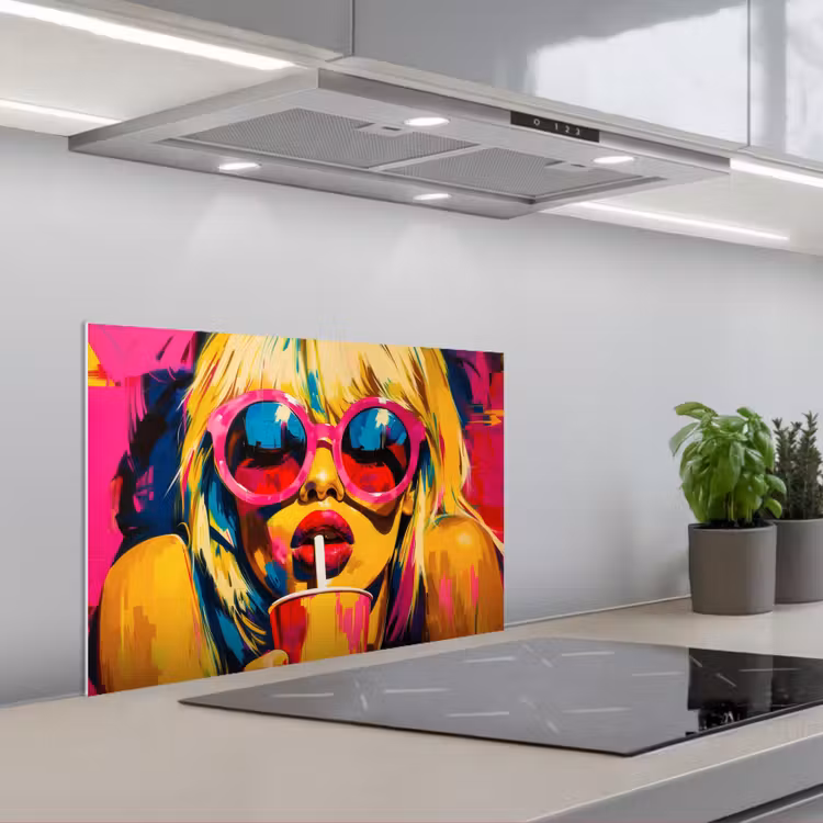 Spatscherm keuken - Zonnebril - Roze - Vrouw - Rietje — 1