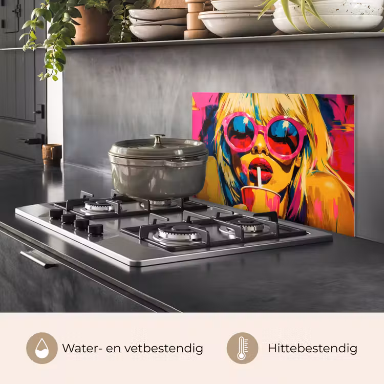 Spatscherm keuken - Zonnebril - Roze - Vrouw - Rietje — 2