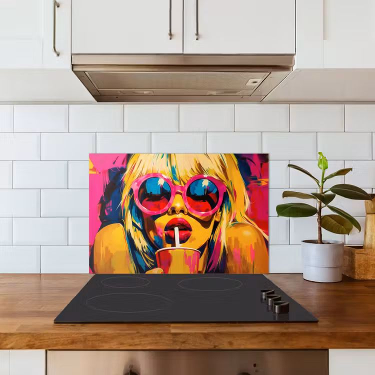 Spatscherm keuken - Zonnebril - Roze - Vrouw - Rietje — 3