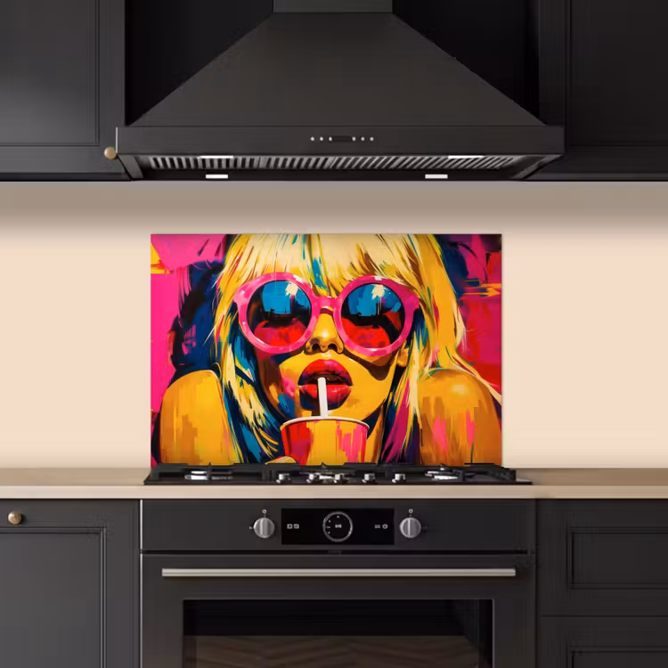 Spatscherm keuken - Zonnebril - Roze - Vrouw - Rietje — 5